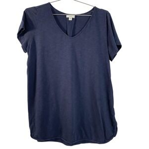 J. Jill Shirt Womens Large Blue V-Neck Short Sleeve Slub Knit Tencel Modal